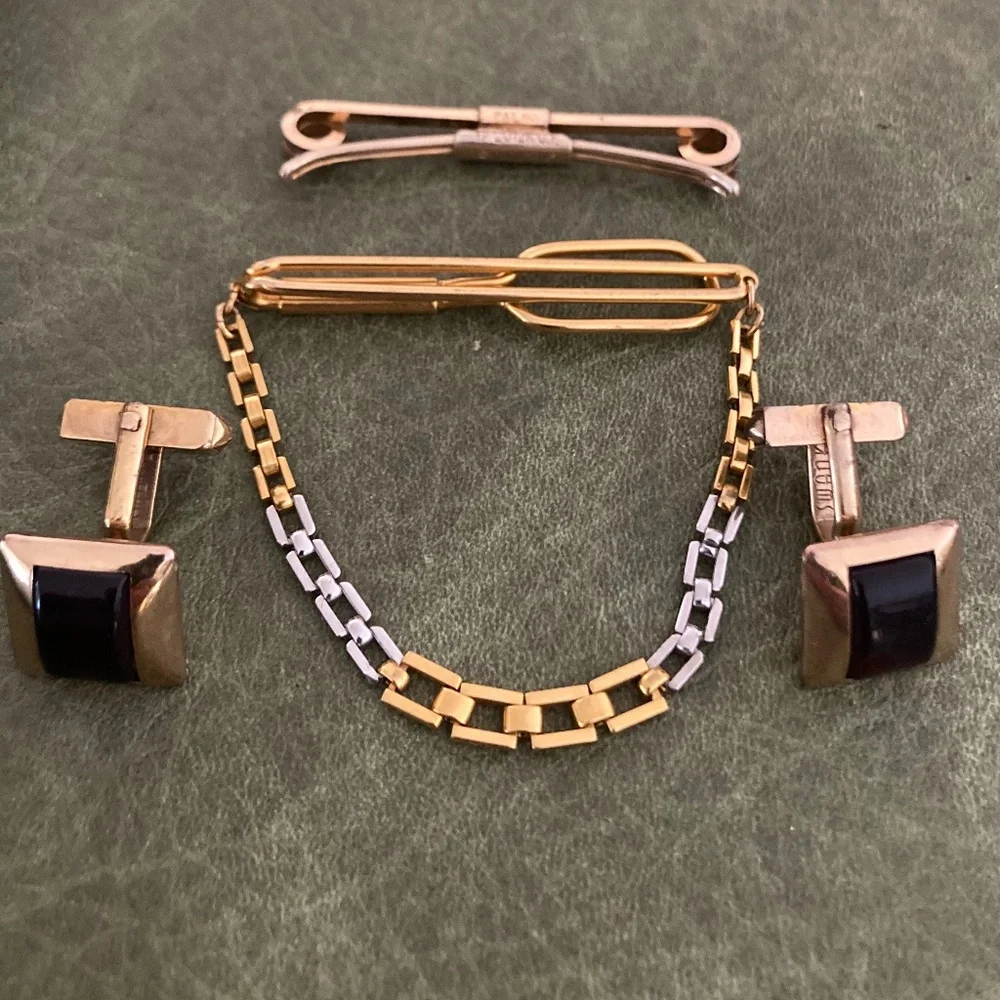 Vintage Swank Men’s Accessory Lot – Gold Filled Cufflinks, Tie Clip & Collar Bar